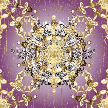 Tarafsız ve mor renkler üzerinde geleneksel altın ve kusursuz desen. Barok tarzında kusursuz bir doğulu süsü..