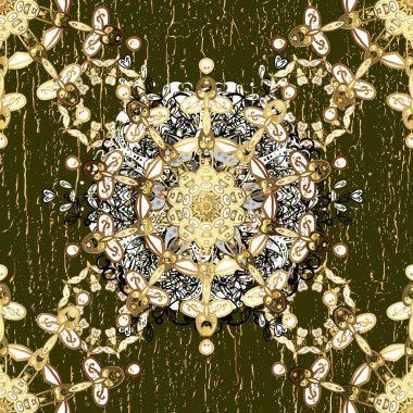 Kusursuz altın desenli bukleler. Kahverengi ve beyaz renklerde kusursuz desen. Doğu tarzı arabesk tarzında altın elementler. Altın pürüzsüz desen.