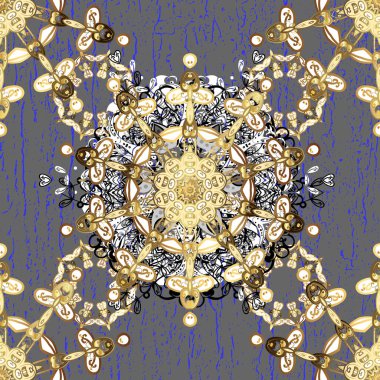 Doğu tarzı arabesk tarzında altın elementler. Kusursuz altın desenli bukleler. Altın pürüzsüz desen. Gri ve beyaz renklerde kusursuz desen.