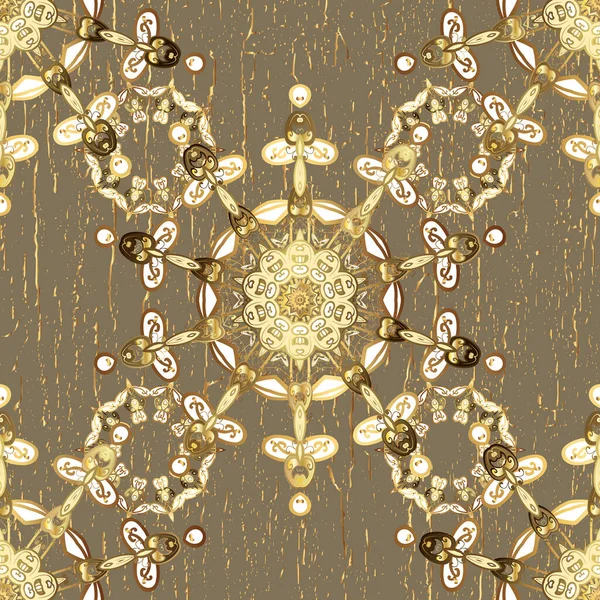 Klasik klasik klasik arka plan. Geleneksel oryantasyon süsü. Kusursuz klasik bej, kahverengi ve altın desenli.