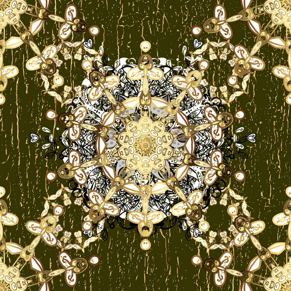 Kusursuz altın desenli bukleler. Kahverengi ve beyaz renklerde kusursuz desen. Doğu tarzı arabesk tarzında altın elementler. Altın pürüzsüz desen.