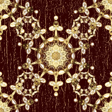 Vektör şark süsleme. Seamless altın modeli. Kahverengi ve bej renkler altın elemanları ile Seamless Modeli.