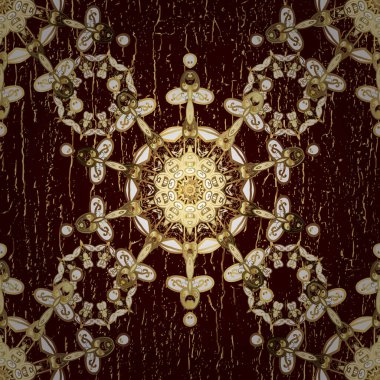 Barok tarzında kusursuz bir doğulu süsü. Kahverengi ve bej renklerde altın elementlerle geleneksel klasik altın vektör deseni.