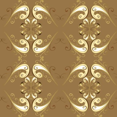 Şık bir grafik desen. Duvar kâğıdı barok, İspanyol kumaşı. Tarafsız ve bej renklerde altın elementler. Çiçek deseni. Kusursuz vektör arkaplanı.