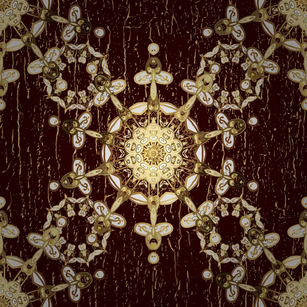 Barok tarzında kusursuz bir doğulu süsü. Kahverengi ve bej renklerde altın elementlerle geleneksel klasik altın vektör deseni.