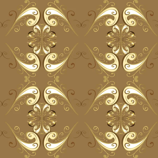 Şık bir grafik desen. Duvar kâğıdı barok, İspanyol kumaşı. Tarafsız ve bej renklerde altın elementler. Çiçek deseni. Kusursuz vektör arkaplanı.