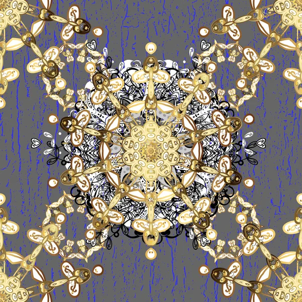 Klasik klasik klasik arka plan. Geleneksel oryantasyon süsü. Kusursuz klasik vektör altın deseni. Gri ve beyaz renklerde altın elementlerle kusursuz desen.