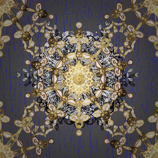 Çiçek süsüsüyle kusursuz desenli vektör. Geleneksel Arap dekoru gri, beyaz renkler. Doğu tarzında klasik tasarım öğesi. Duvar kâğıdı için altın süslü bir illüstrasyon. Süslü dantel iz sürücü