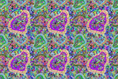 Düz Çiçek Elementleri Tasarımı. Kusursuz Renksiz Bahar Temalı Kusursuz Arkaplan. Sevimli çiçek raster deseni. Hoş renklerde çiçekler.