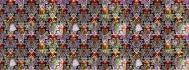 Suluboya çiçekli çiçek deseni. Raster illüstrasyonu. Gri ve siyah renkli güzel tekstil.