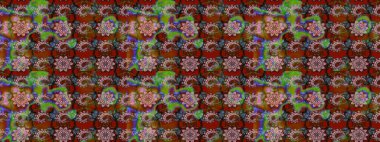 Retro tekstil tasarım koleksiyonu. El çizimi çiçek unsurları olan soyut çizim raster deseni. Kahverengi ve yeşil kahverengi ve yeşil. 1950-1960 motifleri. Çiçekli ipek eşarp..