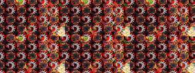 Düz Çiçek Elementleri Tasarım Raster illüstrasyonu. Siyah ve kırmızı renkte çiçekler. Renkli bahar temalı eskiz kalıbı. Çiçekli çiçek deseni, suluboya..