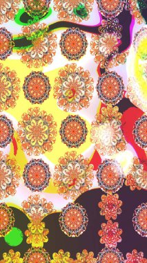 Çiçekli karalama şeklinde Raster çiçek deseni. Turuncu ve kahverengi renkli çiçekler. Yumuşak, bahar çiçekli arka plan.