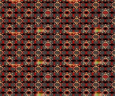 Suluboya elle çizilmiş çiçek desenli eskiz deseni. Parlak renkli fantezi çiçekleri, yapraklar, siyah ve kırmızı renkli tomurcuklar..