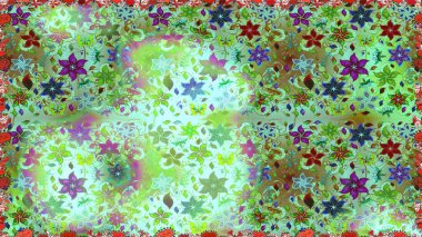 Düz Çiçek Elementleri Tasarımı. Süslü kumaş deseni. Raster illüstrasyonunda kusursuz çiçek deseni. Renkli Bahar Teması Kusursuz Arkaplan.