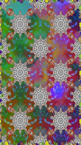 Raster kına dövme tarzı. Hint çiçek desenli madalyon desen. Etnik Mandala süsleme. Tekstil, tebrik kartı, boyama kitabı, telefon durumda yazdırma için kullanılabilir.