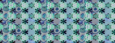 Mavi ve nötr renklerde. Raster illüstrasyonu. Mavi ve nötr renklerde mavi ve nötr papatyalar deseni.