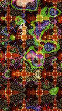 Raster illüstrasyonu. Kahverengi ve siyah renklere karalamalar çizilmiş çiçek deseni.