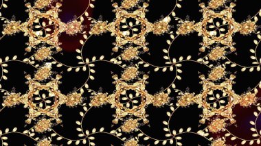 Raster Çiçek İllüstrasyonu 'nun şirin tekstili. Siyah renkli etnik çiçeklerle zarif eskiz deseni.