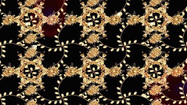 Raster Çiçek İllüstrasyonu 'nun şirin tekstili. Siyah renkli etnik çiçeklerle zarif eskiz deseni.