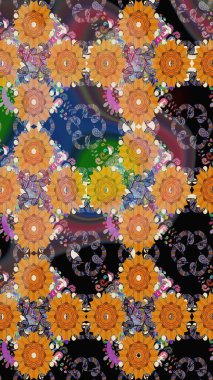 Sevimli çiçek raster deseni. Düz Çiçek Elementleri Tasarımı. Modaya uygun kumaş deseni. Renkli Yaz Teması çizim şablonu.