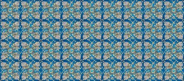 Klasik raster şablonu. Tekrarlayan ögelerle soyut arkaplan çiz. Mavi, gri, nötr ve altın desenli.