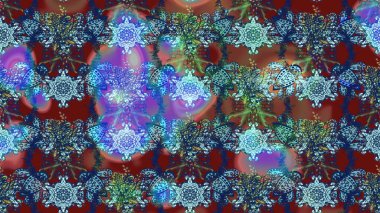 Kumaş desenli papatya çiçeği detayı. Mavi, kahverengi ve kırmızı renkte çiçekler.