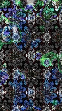 Çiçek desenli eskiz. Gömlek baskısı için çiçek boyası. Siyah ve gri renkte çiçekler.