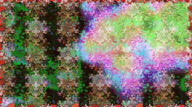 Kusursuz desenli, modaya uygun kumaş deseni. Raster illüstrasyonu. Şirin çiçek elementleri. Renkli Bahar Temalı Kusursuz Arkaplan. Düz Çiçek Elementleri Tasarımı.