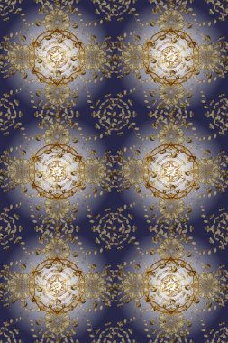 Sarı ve gri renkli şirin çiçek desenleri. Düz Çiçek Elementleri Tasarımı. Renkli Bahar Temalı Kusursuz Arkaplan. Raster Modaya uygun kumaş deseni.