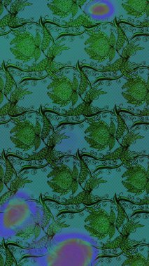 Düz Çiçek Elementleri Tasarımı. Çiçekli çizim şekli. Yeşil ve mavi renkte çiçekler. Renkli Bahar Teması çizim şablonu.