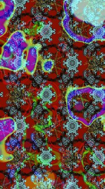 Raster illüstrasyonu. Kırmızı renkte çiçekler. Çiçek desenli çizim. Raster illüstrasyonu. Asya tekstil tarzında.