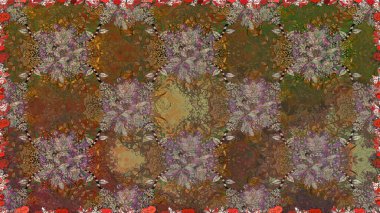 Kusursuz çiçek deseni. Asya tekstil tarzında. Raster illüstrasyonu. Raster illüstrasyonu. Kahverengi ve bej renkli çiçekler.