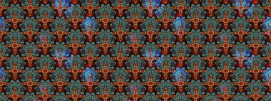 Yeşil renkli çiçekler. Asya tekstil tarzında. Çiçek desenli çizim. Raster illüstrasyonu. Renkli Bahar Teması eskiz kalıbı. Düz Çiçek Elementleri Tasarımı.