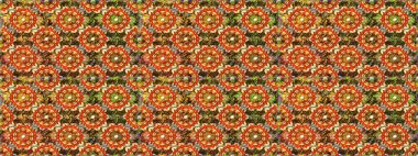 Kahverengi ve turuncu renklerde, altın elementlerle kusursuz klasik desen. Noel, kar tanesi, yeni yıl 2019.