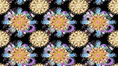 Küçük çiçekteki sevimli çiçek deseni. Siyah ve bej renkli çiçekler.