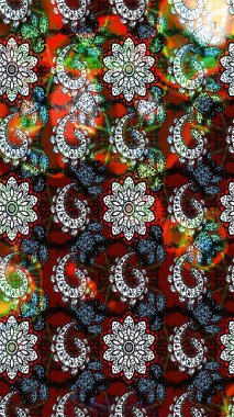 Siyah ve kırmızı renkte çiçekler. Düz Çiçek Elementleri Tasarımı. Renkli Bahar Teması eskiz kalıbı. Raster illüstrasyonunda çiçek deseni çizimi.