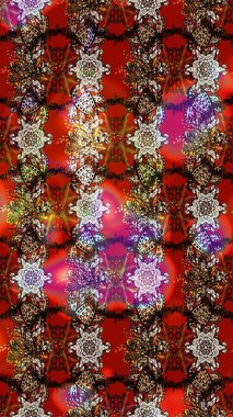 Kahverengi ve kırmızı renklerde bahar çiçekleri. Raster illüstrasyonu. Raster deseni. Patlayan çiçekler soyut yerleştirilmiş.