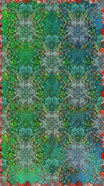 Tekstil, kumaş, kapaklar, duvar kağıtları, baskı, naylon, yapıştırma, örgü, dekupaj için çiçeksiz arkaplan. Küçük yeşil ve mavi renkte güzel bir besin torbası deseni, çiçekler. Millefleurlar.