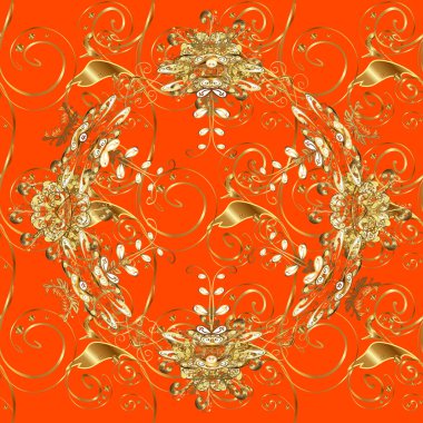 Kusursuz klasik raster altın desenli. Güzel renklerde ve altın elementlerle kusursuz desen. Raster illüstrasyonu. Klasik klasik klasik arka plan. Geleneksel oryantasyon süsü.