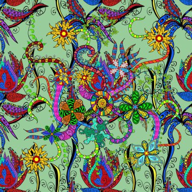 Yumuşak, yaz çiçekli arka plan. Çiçekli karalama şeklinde Raster çiçek deseni. Hoş renklerde çiçekler.