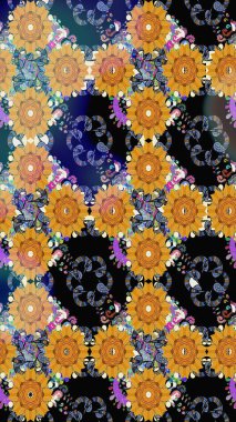 Raster illüstrasyonu. Siyah kıvırcık çiçekler siyah renkte şekillenir. Klasik çiçek tasarım elementleri.