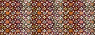 Raster illüstrasyonu. Eski usul küçük çiçekli şirin bir eskiz deseni. Moda arka planında parlak buketler. Kumaş, duvar kâğıdı ve kağıda yazdırmak için gelişen arkaplan.