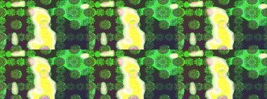 Raster Çiçek İllüstrasyonu güzel tekstil. Yeşil ve kahverengi renkli etnik çiçeklerle zarif eskiz deseni.