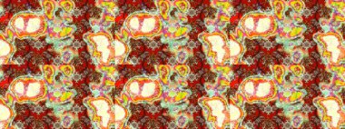 Üzerinde gelincikler ve vadi zambakları olan renkli çiçek desenli nakış deseni. Tekstil tasarımı için kahverengi ve nötr renklerde geleneksel halk çiçekleri buketi.