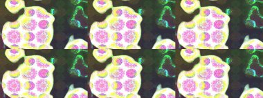 Arkaplan dokusu, duvar kağıdı, yeşil ve gri renkli çiçek teması. Soyut etnik raster çizim kalıbı. Kabile sanatı boho baskısı, klasik çiçek arkaplanı.