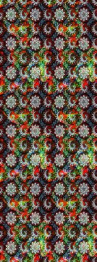 Raster illüstrasyonu. Siyah ve kırmızı renklerin üzerine karalamalar çizilmiş çiçek deseni.