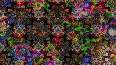 Çiçeksel çizim kalıbının yansıması. Vadinin çiçekleri siyah ve kahverengi renklerde.