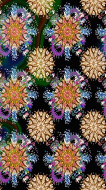 Siyah renkli çiçekler. Raster illüstrasyonunda çiçek deseni çizimi.