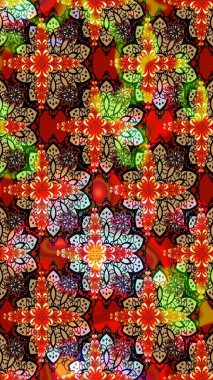 Hediye ambalaj kağıdı, tebrik kartları, posterler ve pankart tasarımı. Kırmızı ve siyah renkte çiçekler. Raster düz çiçek çizim deseni.